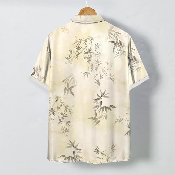 Buddha Stones Chemise à manches courtes pour homme, à boutons à motif de feuilles de bambou, infroissable - image 1