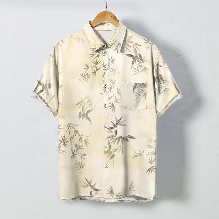 Buddha Stones Chemise à manches courtes pour homme, à boutons à motif de feuilles de bambou, infroissable - Ivoire - US/UK/AU48，EU58 (4XL) - image 0