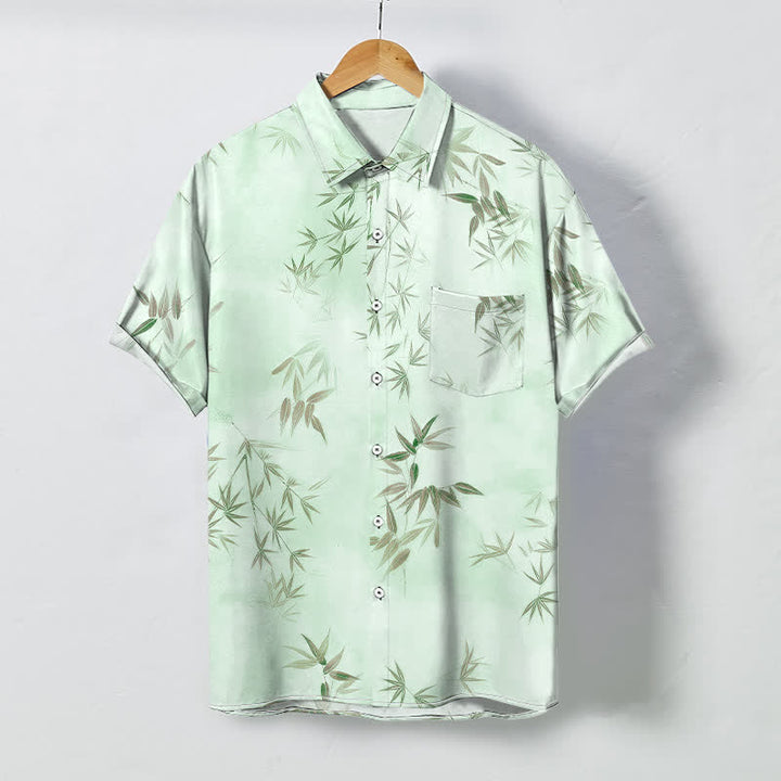 Buddha Stones Chemise à manches courtes pour homme, à boutons à motif de feuilles de bambou, infroissable - Melon miellat - US/UK/AU48，EU58 (4XL) - image 3