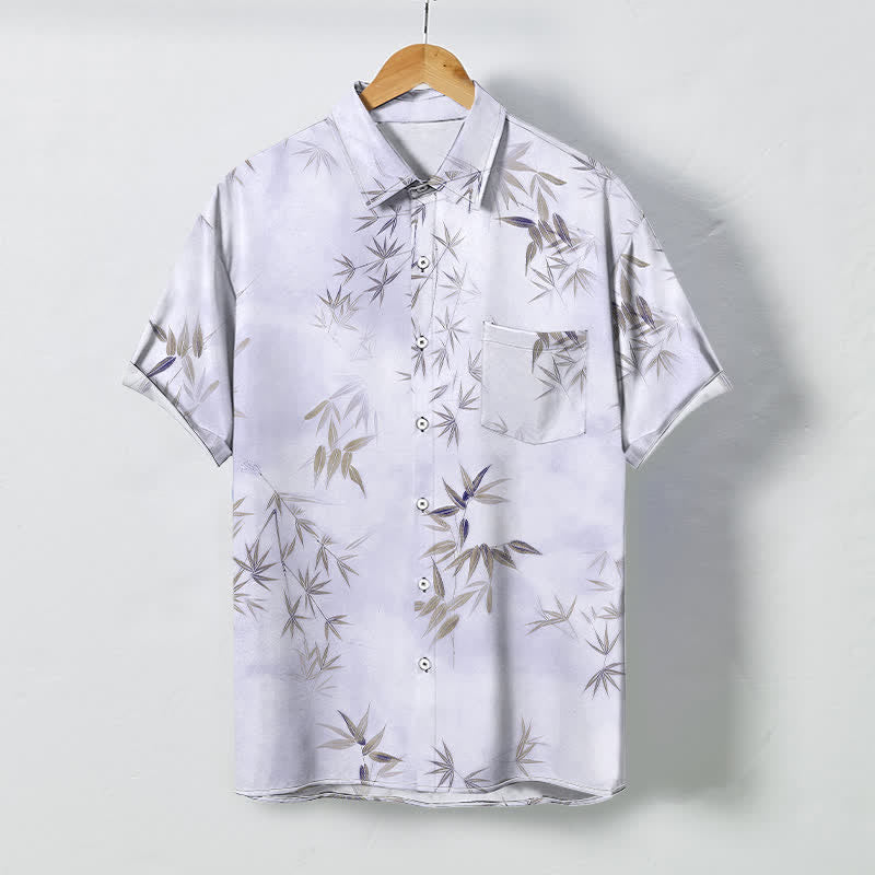 Buddha Stones Chemise à manches courtes pour homme, à boutons à motif de feuilles de bambou, infroissable - 	Prune - US/UK/AU48，EU58 (4XL) - image 6