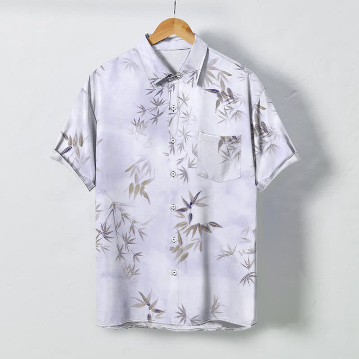 Buddha Stones Chemise à manches courtes pour homme, à boutons à motif de feuilles de bambou, infroissable - 	Prune - US/UK/AU48，EU58 (4XL) - image 6