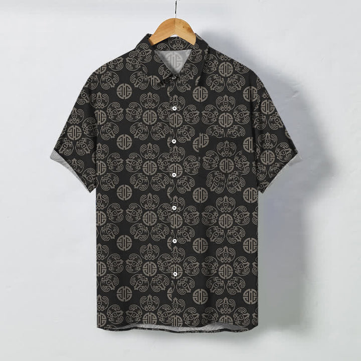 Buddha Stones Chemise à manches courtes respirante pour homme, à boutons et motif géométrique vintage à médaillon - 	Noir - US/UK/AU48，EU58 (4XL) - image 0