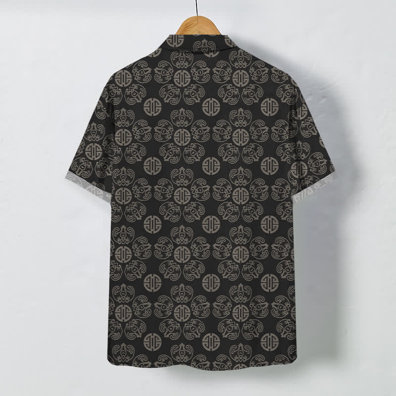 Buddha Stones Chemise à manches courtes respirante pour homme, à boutons et motif géométrique vintage à médaillon - image 1