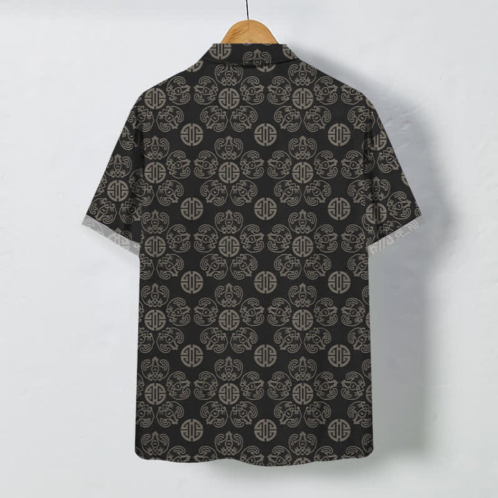 Buddha Stones Chemise à manches courtes respirante pour homme, à boutons et motif géométrique vintage à médaillon - image 1