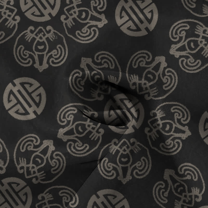 Buddha Stones Chemise à manches courtes respirante pour homme, à boutons et motif géométrique vintage à médaillon - image 2