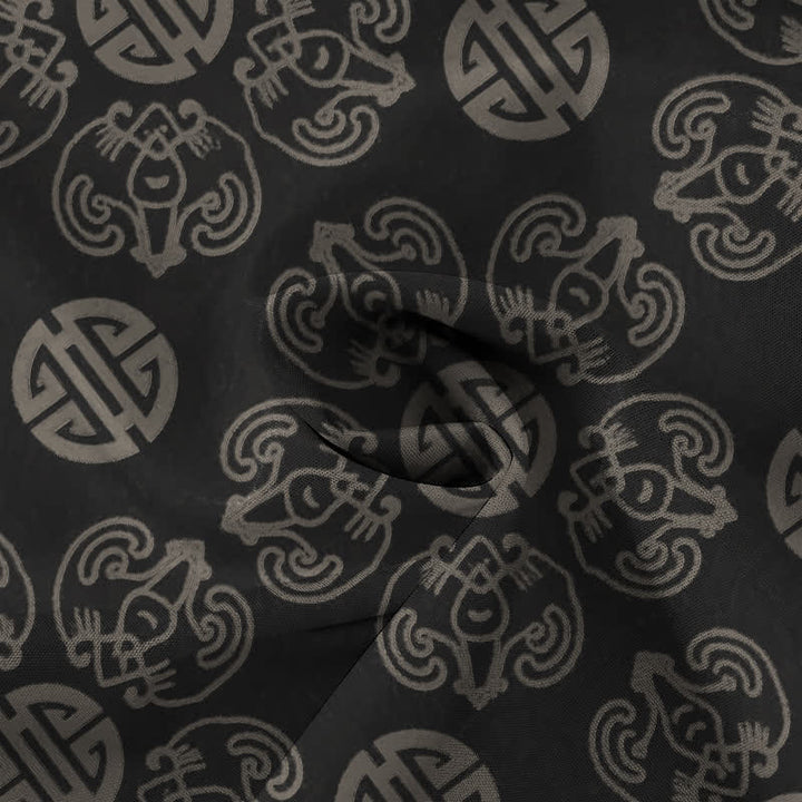 Buddha Stones Chemise à manches courtes respirante pour homme, à boutons et motif géométrique vintage à médaillon - image 2