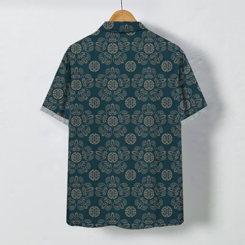 Buddha Stones Chemise à manches courtes respirante pour homme, à boutons et motif géométrique vintage à médaillon - image 6