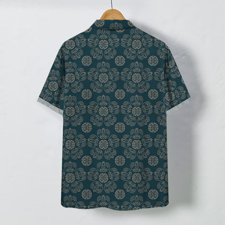 Buddha Stones Chemise à manches courtes respirante pour homme, à boutons et motif géométrique vintage à médaillon - image 6