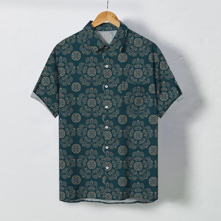 Buddha Stones Chemise à manches courtes respirante pour homme, à boutons et motif géométrique vintage à médaillon - DarkCyan - US/UK/AU48，EU58 (4XL) - image 5