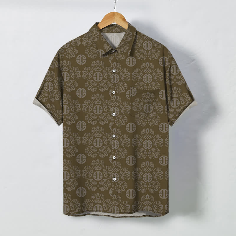 Buddha Stones Chemise à manches courtes respirante pour homme, à boutons et motif géométrique vintage à médaillon - DarkGoldenrod - US/UK/AU48，EU58 (4XL) - image 7