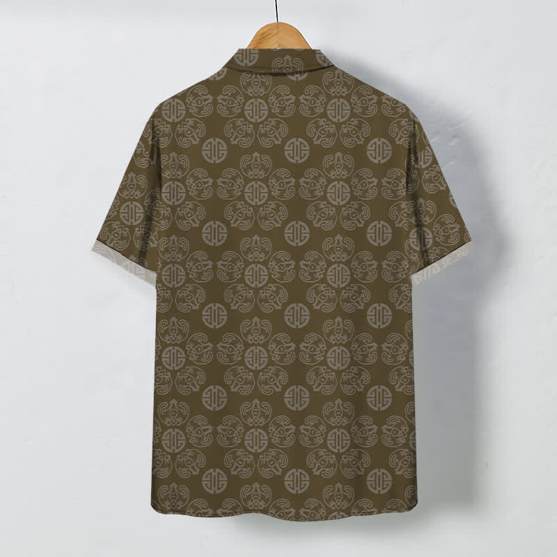 Buddha Stones Chemise à manches courtes respirante pour homme, à boutons et motif géométrique vintage à médaillon - image 8