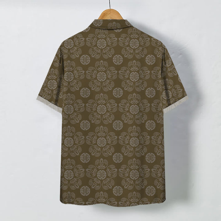 Buddha Stones Chemise à manches courtes respirante pour homme, à boutons et motif géométrique vintage à médaillon - image 8