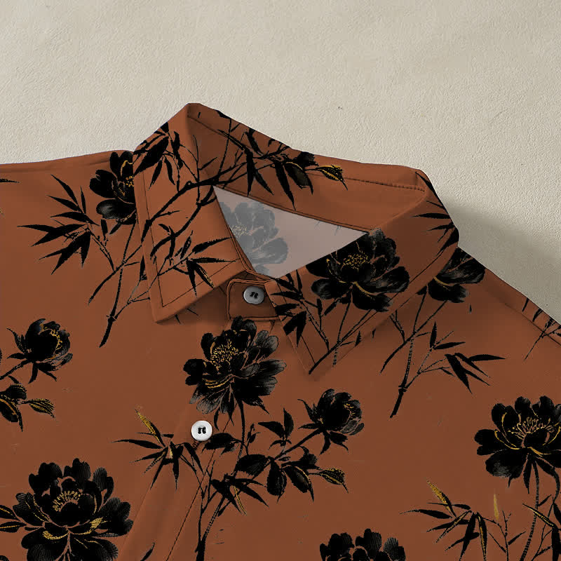 Buddha Stones Chemise à manches courtes respirante pour homme, à boutons et à motif floral tropical - image 2