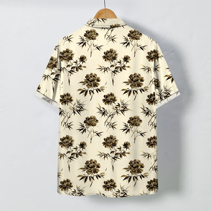 Buddha Stones Chemise à manches courtes respirante pour homme, à boutons et à motif floral tropical - image 6