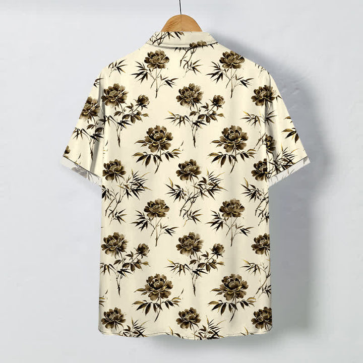 Buddha Stones Chemise à manches courtes respirante pour homme, à boutons et à motif floral tropical - image 6