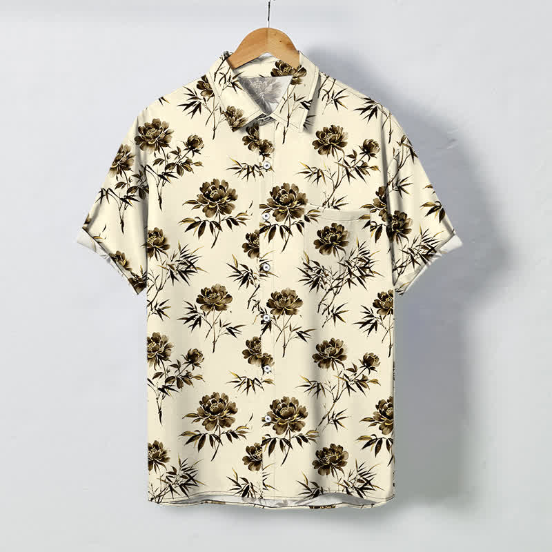 Buddha Stones Chemise à manches courtes respirante pour homme, à boutons et à motif floral tropical - Beige - US/UK/AU48，EU58 (4XL) - image 5