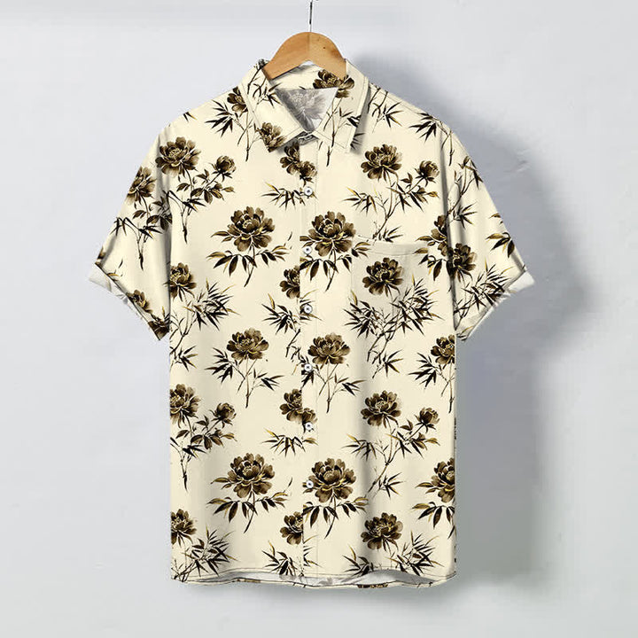 Buddha Stones Chemise à manches courtes respirante pour homme, à boutons et à motif floral tropical - Beige - US/UK/AU48，EU58 (4XL) - image 5