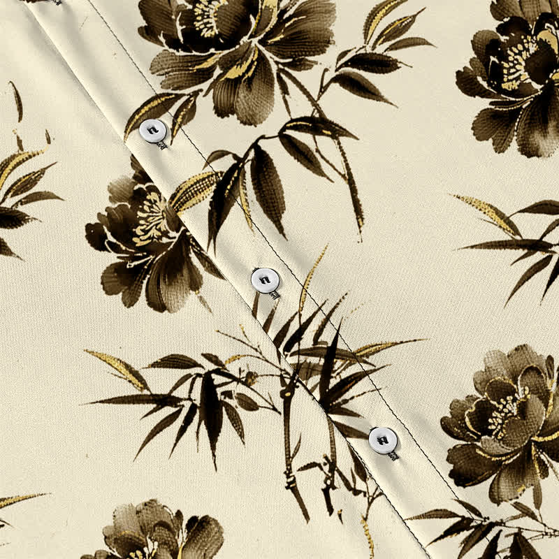 Buddha Stones Chemise à manches courtes respirante pour homme, à boutons et à motif floral tropical - image 8