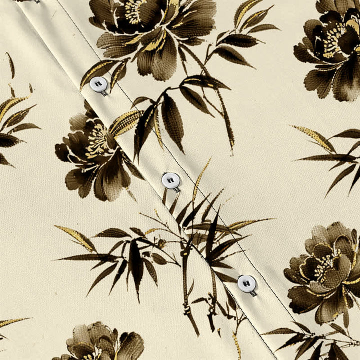 Buddha Stones Chemise à manches courtes respirante pour homme, à boutons et à motif floral tropical - image 8