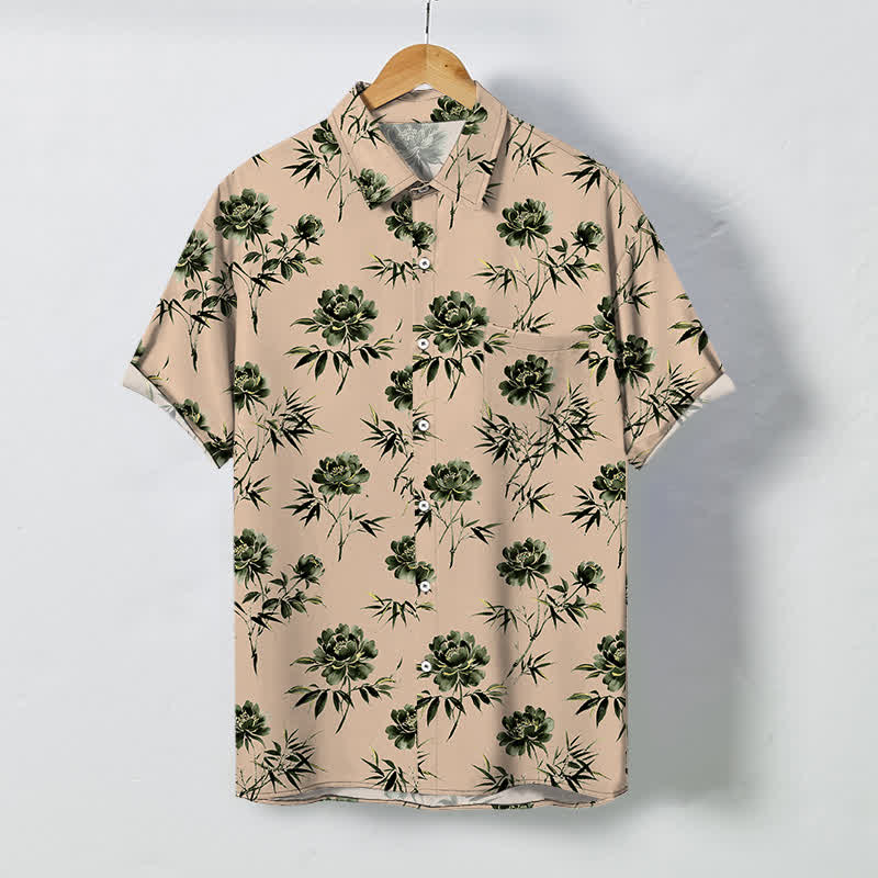 Buddha Stones Chemise à manches courtes respirante pour homme, à boutons et à motif floral tropical - PeachPuff - US/UK/AU48，EU58 (4XL) - image 10