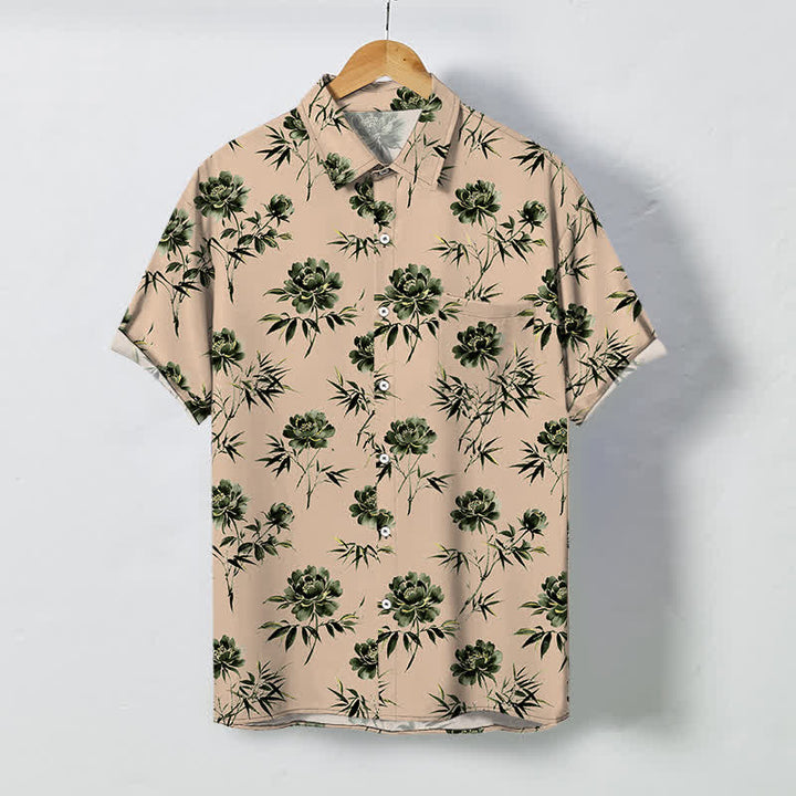 Buddha Stones Chemise à manches courtes respirante pour homme, à boutons et à motif floral tropical - PeachPuff - US/UK/AU48，EU58 (4XL) - image 10