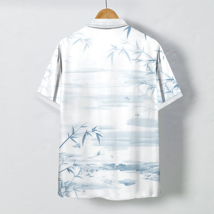 Buddha Stones Chemise à manches courtes pour homme, infroissable, avec boutons à motif paysage de feuilles de bambou. - image 6