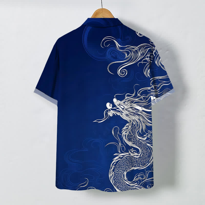 Buddha Stones Chemise à manches courtes pour homme, à boutons à motif de nuage de dragon oriental, infroissable - image 1
