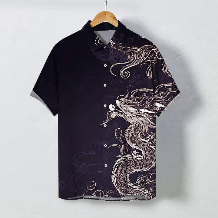 Buddha Stones Chemise à manches courtes pour homme, à boutons à motif de nuage de dragon oriental, infroissable - Noir - US/UK/AU48，EU58 (4XL) - image 7