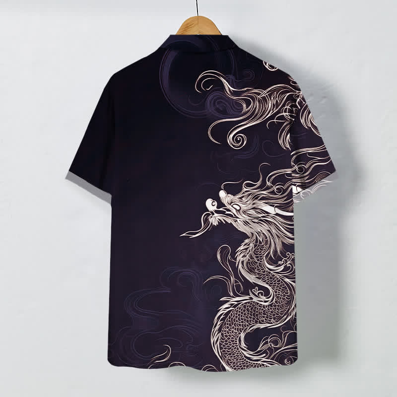 Buddha Stones Chemise à manches courtes pour homme, à boutons à motif de nuage de dragon oriental, infroissable - image 8