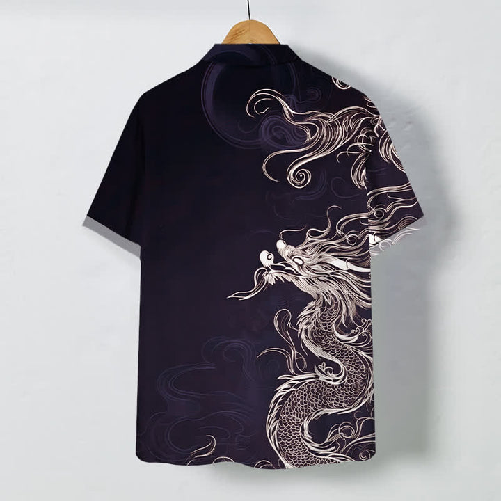 Buddha Stones Chemise à manches courtes pour homme, à boutons à motif de nuage de dragon oriental, infroissable - image 8