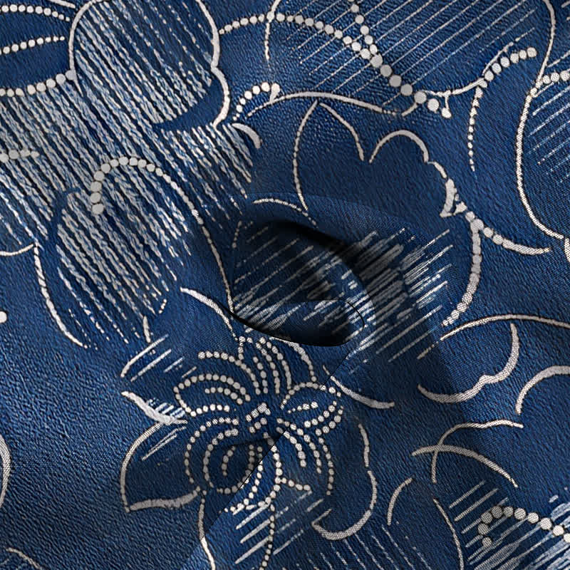 Buddha Stones Chemise homme à manches courtes indigo à boutons à motif floral et vigne, infroissable - image 4