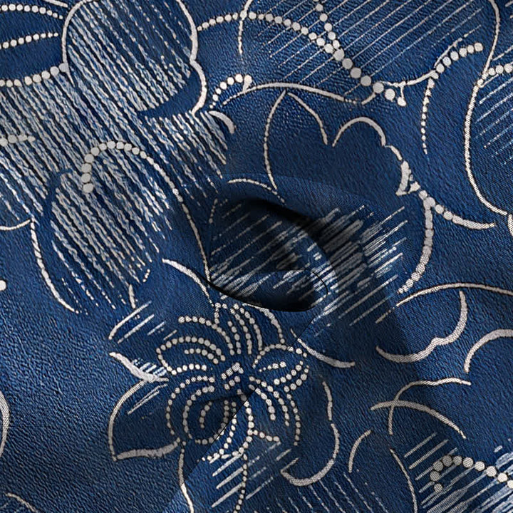 Buddha Stones Chemise homme à manches courtes indigo à boutons à motif floral et vigne, infroissable - image 4