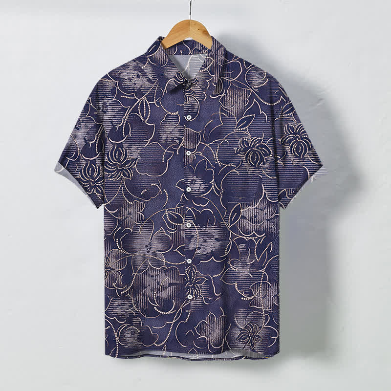 Buddha Stones Chemise homme à manches courtes indigo à boutons à motif floral et vigne, infroissable - Bleu ardoise foncé - US/UK/AU48，EU58 (4XL) - image 5