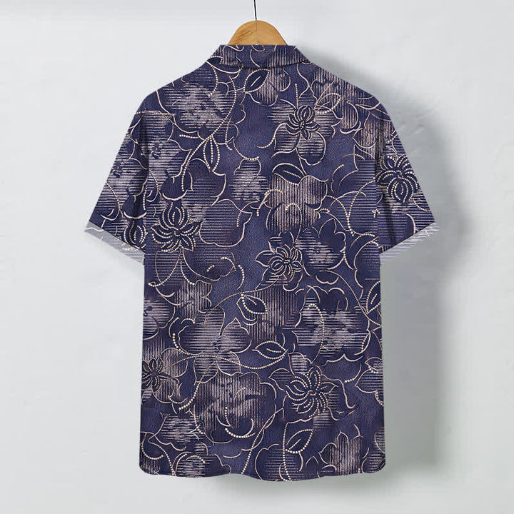 Buddha Stones Chemise homme à manches courtes indigo à boutons à motif floral et vigne, infroissable - image 6