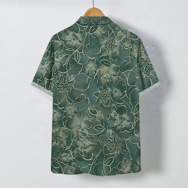 Buddha Stones Chemise homme à manches courtes indigo à boutons à motif floral et vigne, infroissable - image 8