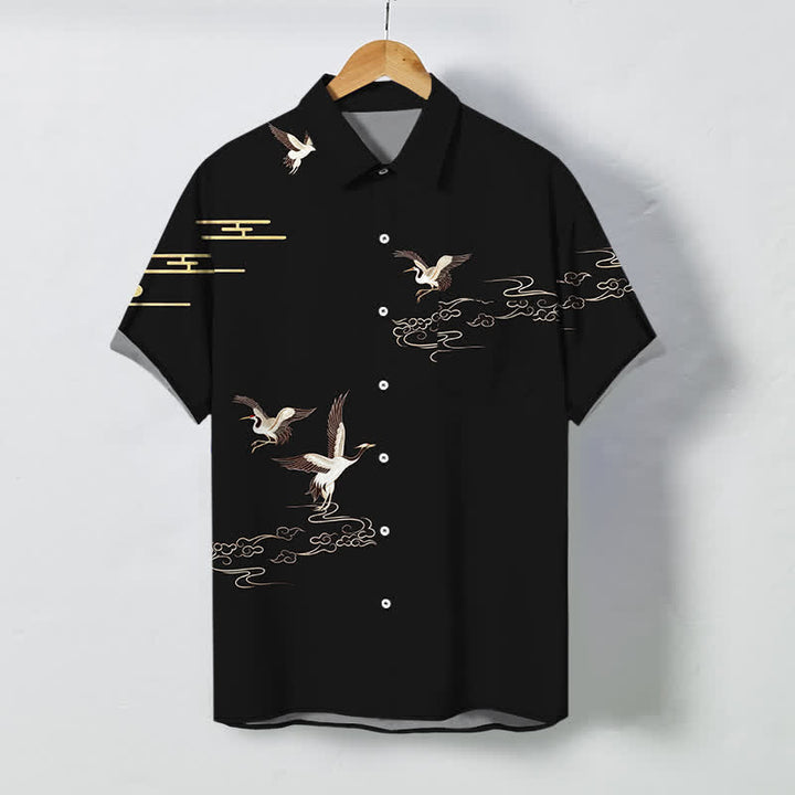 Buddha Stones Chemise à manches courtes pour homme, à boutons et motif de grues et de nuages, infroissable - Noir - US/UK/AU48，EU58 (4XL) - image 7