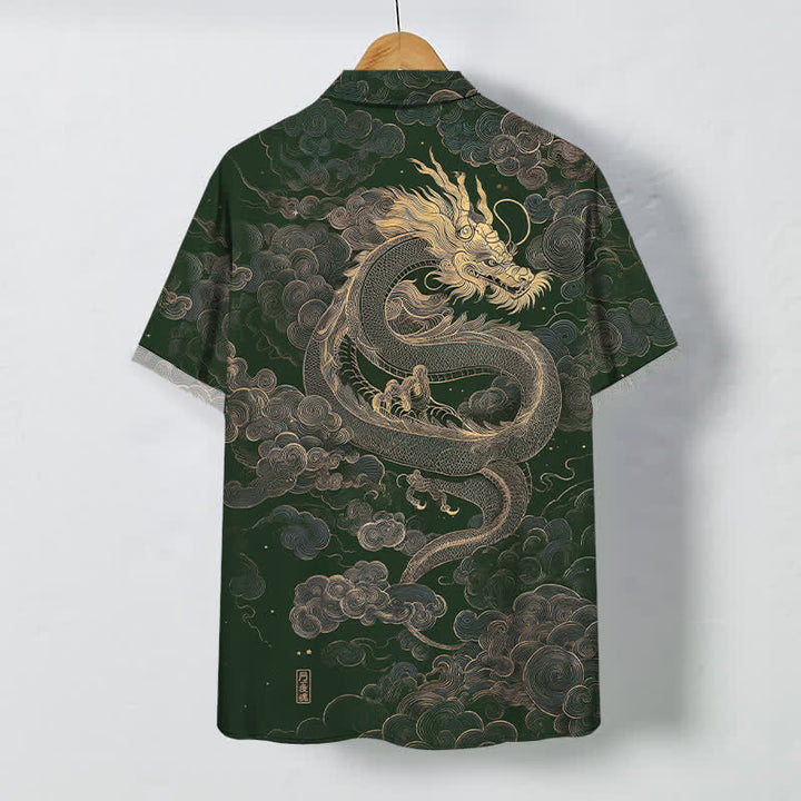 Buddha Stones Chemise à manches courtes pour homme, infroissable, avec boutons à motif de nuage de dragon doré - image 6