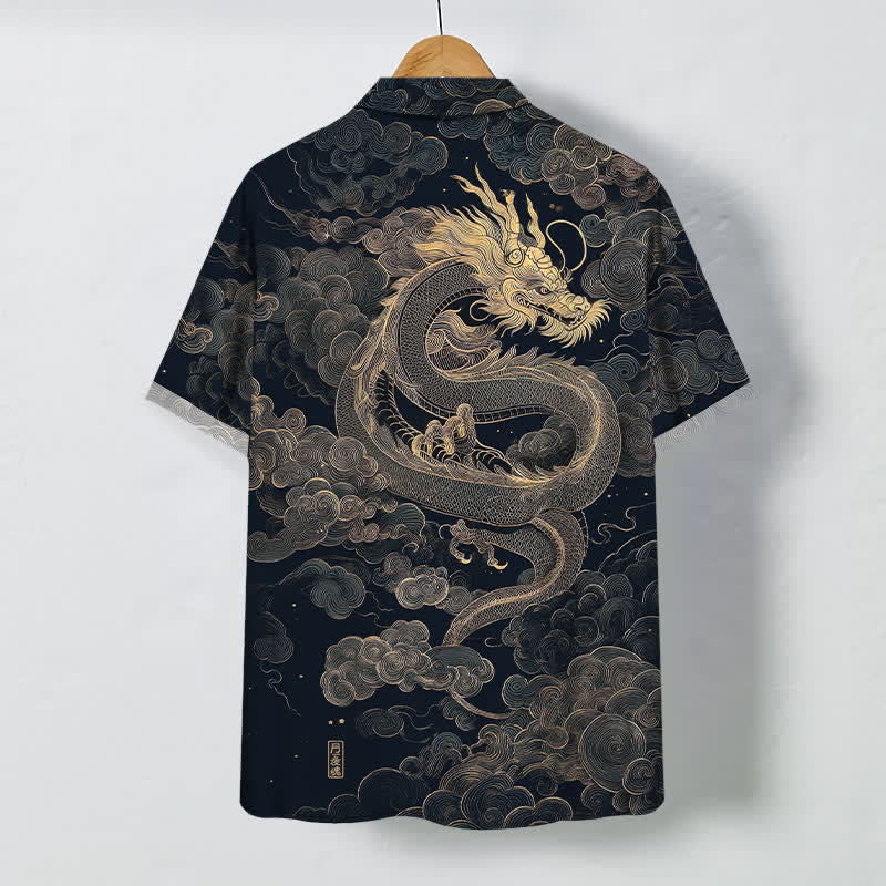 Buddha Stones Chemise à manches courtes pour homme, infroissable, avec boutons à motif de nuage de dragon doré - image 8