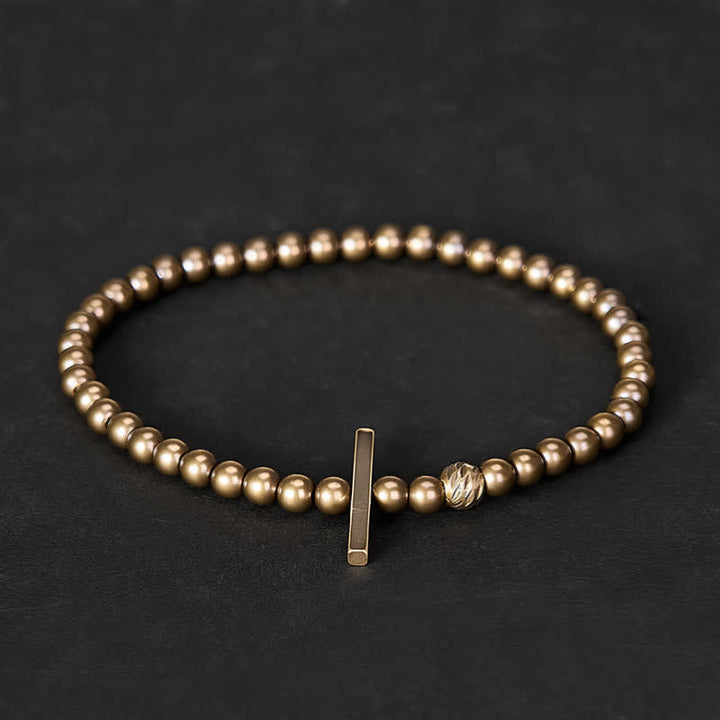 Buddha Stones Bracelet de guérison en laiton avec perles rondes de 4 mm - Tour de poignet : 7,9–8,2 po (20–21 cm) - image 0