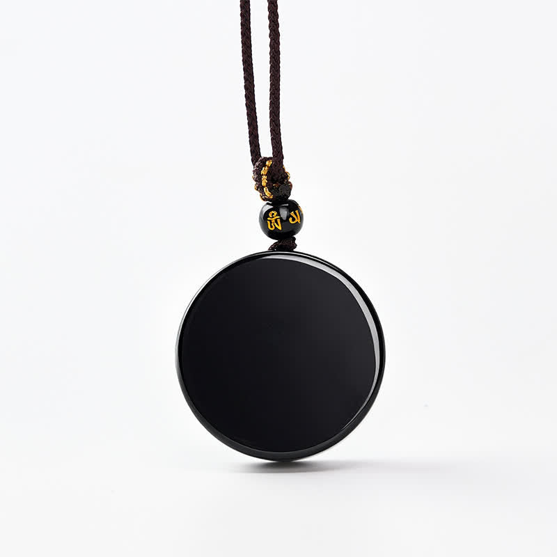 Buddha Stones Collier de protection en obsidienne noire ronde et corde tressée - Environ 30 mm - image 0