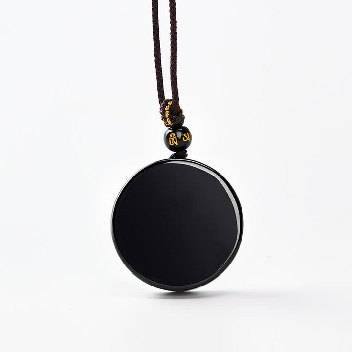 Buddha Stones Collier de protection en obsidienne noire ronde et corde tressée - Environ 30 mm - image 0