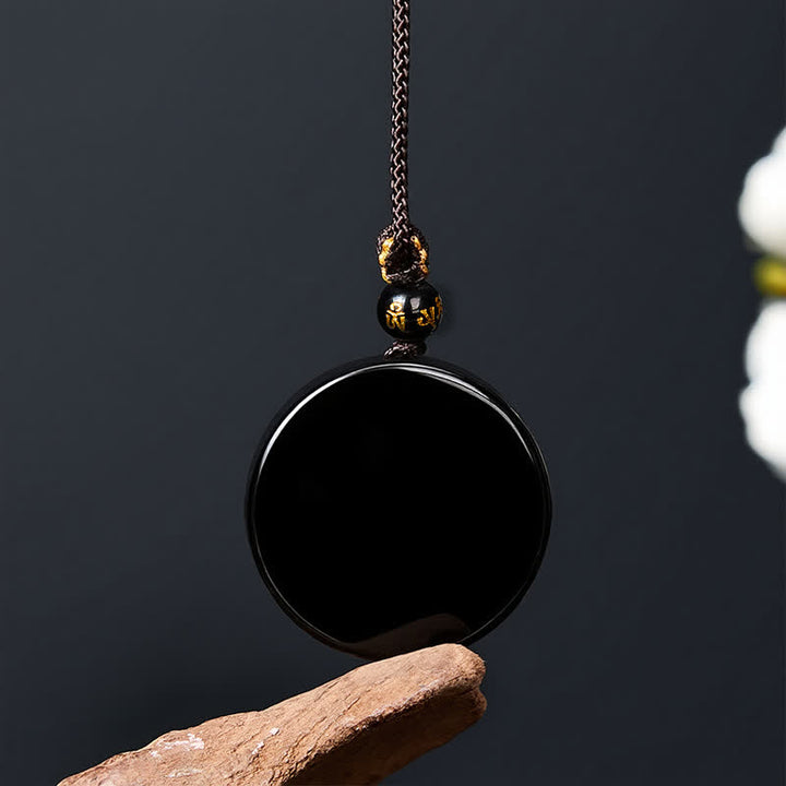 Buddha Stones Collier de protection en obsidienne noire ronde et corde tressée - image 2