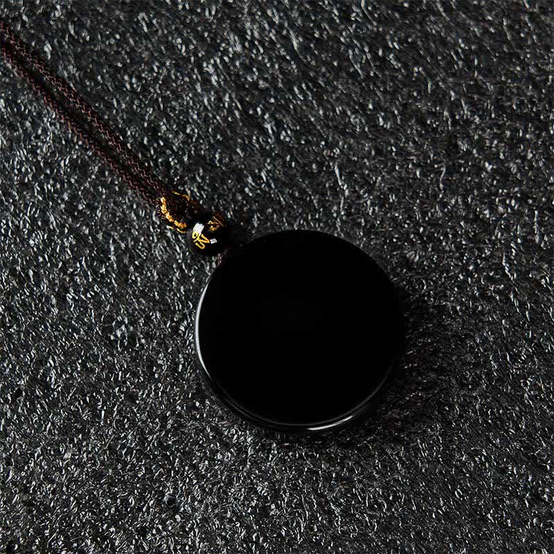 Buddha Stones Collier de protection en obsidienne noire ronde et corde tressée - image 6