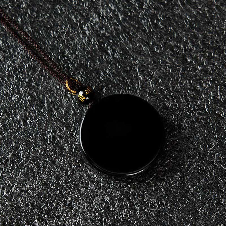 Buddha Stones Collier de protection en obsidienne noire ronde et corde tressée - image 6