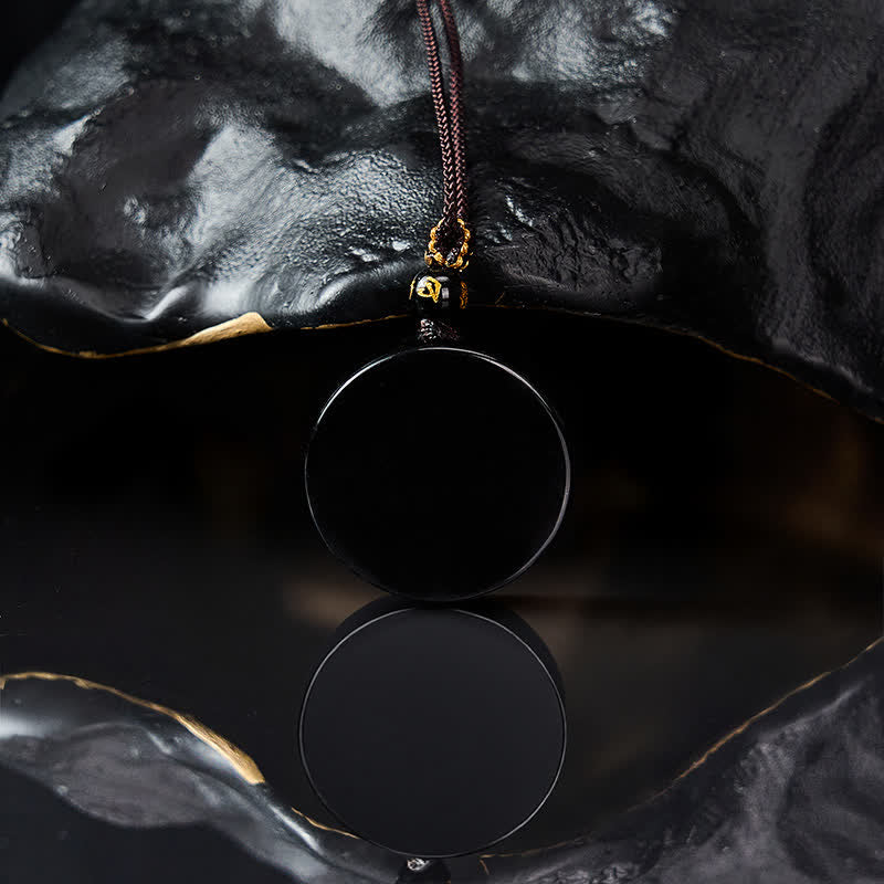 Buddha Stones Collier de protection en obsidienne noire ronde et corde tressée - image 4