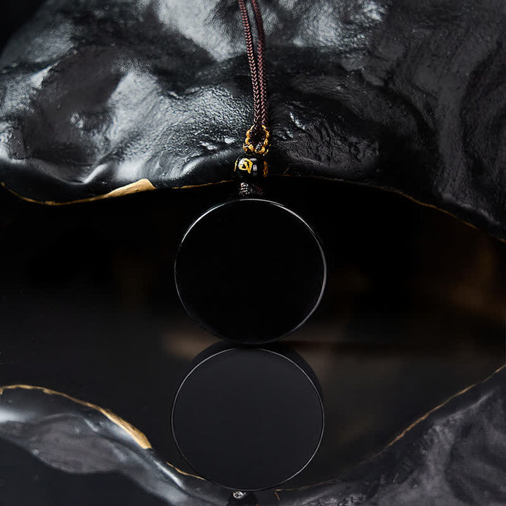Buddha Stones Collier de protection en obsidienne noire ronde et corde tressée - image 4