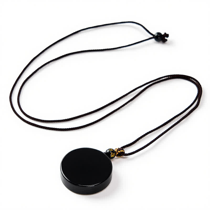 Buddha Stones Collier de protection en obsidienne noire ronde et corde tressée - image 1