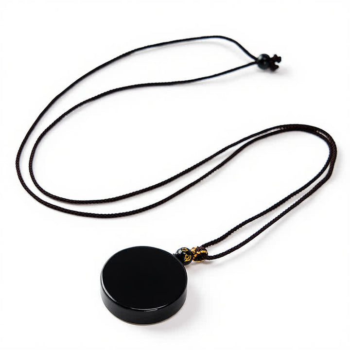 Buddha Stones Collier de protection en obsidienne noire ronde et corde tressée - image 1