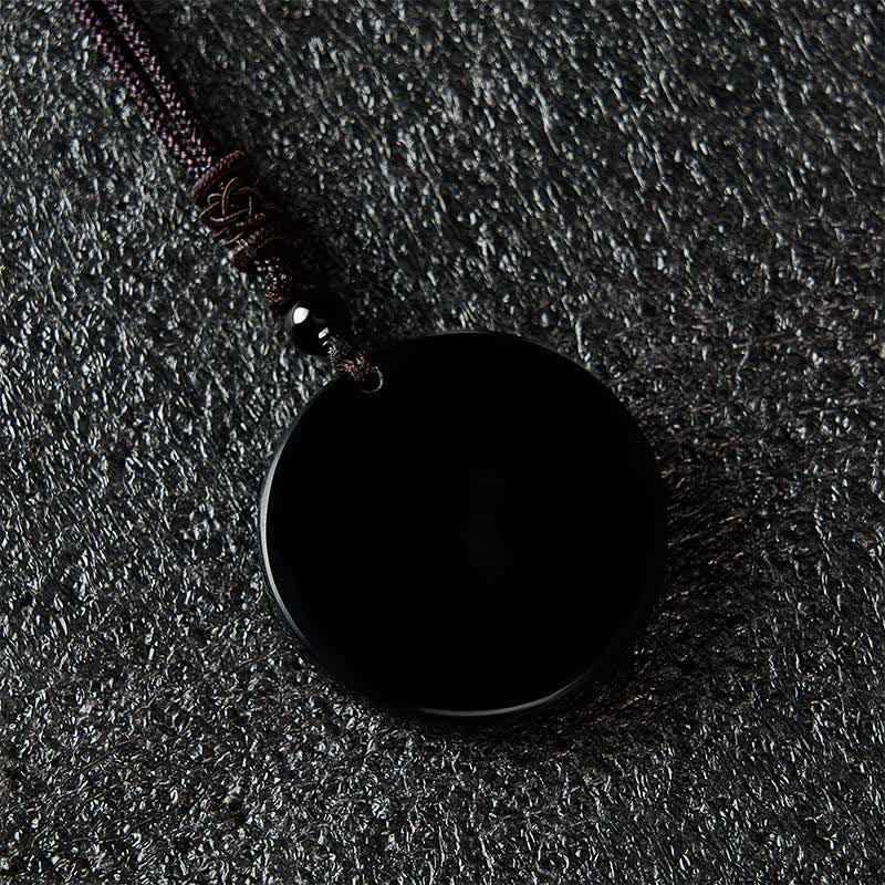 Buddha Stones Collier de protection en obsidienne noire ronde et corde tressée - image 7