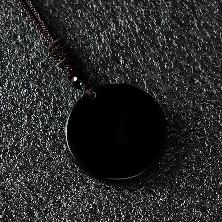 Buddha Stones Collier de protection en obsidienne noire ronde et corde tressée - image 7